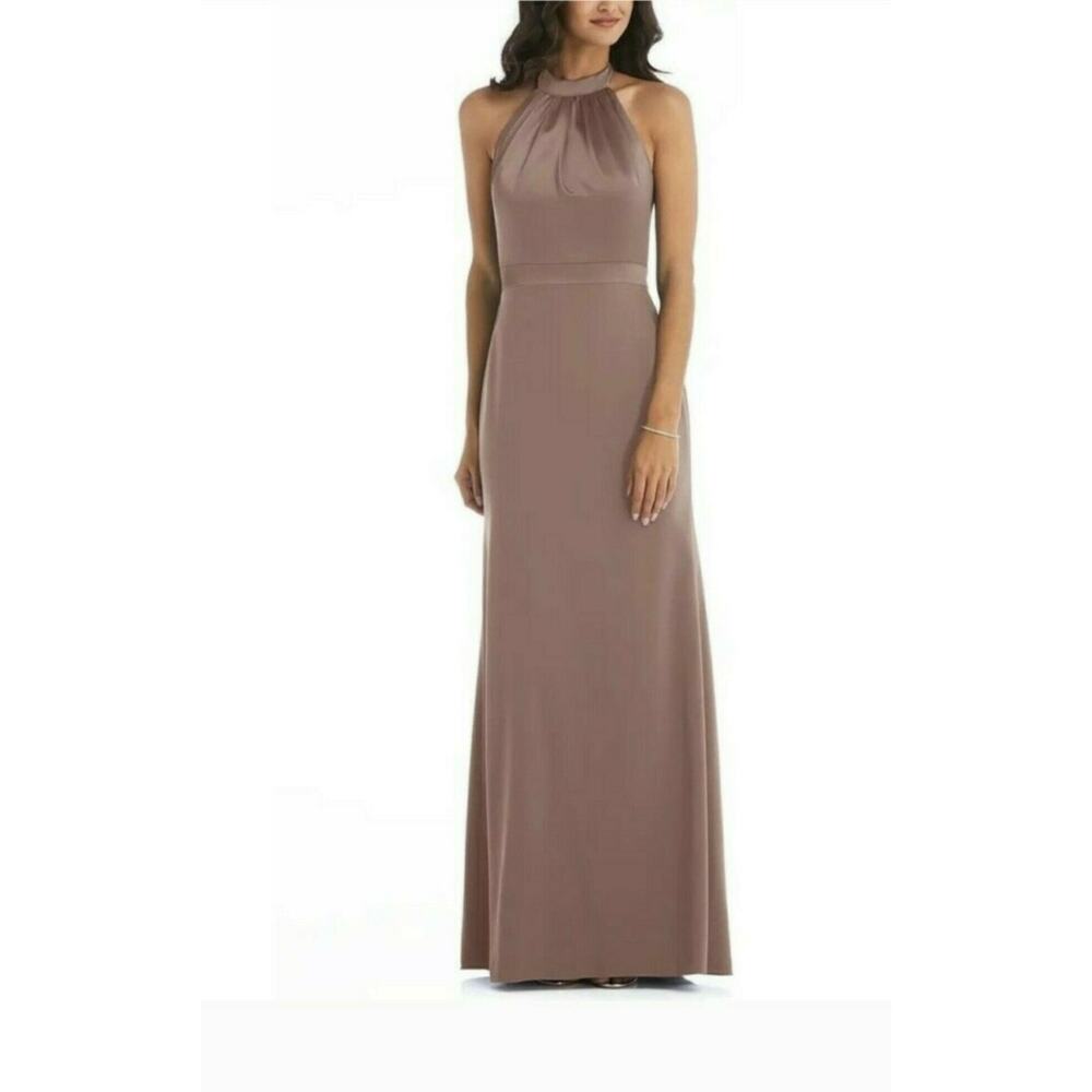 After Six High Neck Open Back Maxi Formal Dress With Scarf Tie In Sienna Size 0R
